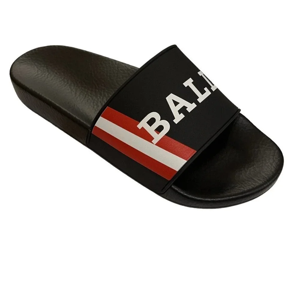 BALLY SIMON‎ BLACK RUBBER LOGO SANDALS SLIDES SHOES - MADE IN ITALY US 8